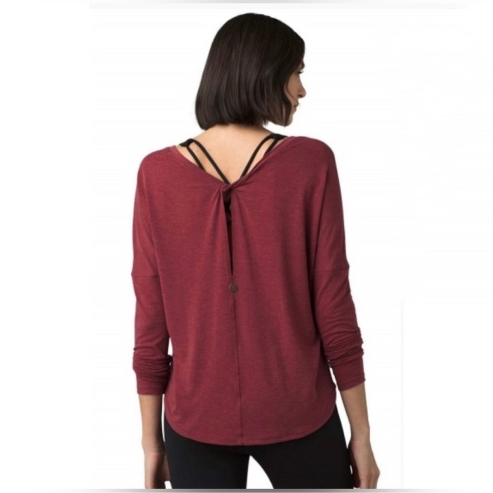 Prana Rogue Long Sleeve Top Twist Open Back Tee Spiced Wine Size Small